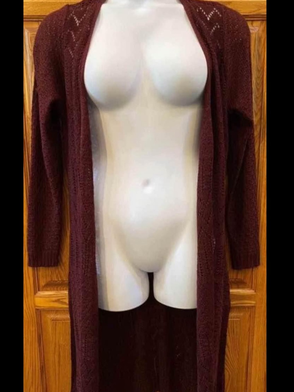 Open-Front Long Knit Cardigan Sweater - Burgundy